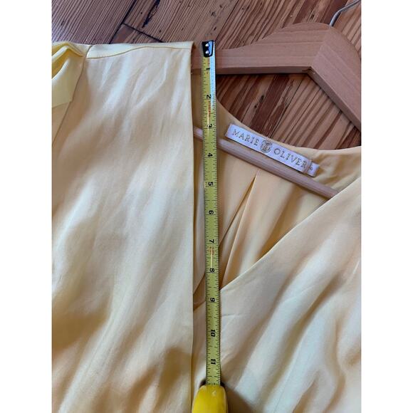 Marie Oliver Silk Cotton Butter Yellow Tie Waist V-Neck Side Zip Short Dress 10 - Picture 7 of 11